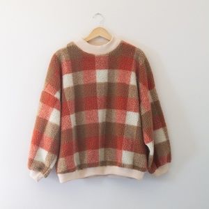 Simplee Red and Tan Buffalo Plaid Long Sleeved Sweater Size L